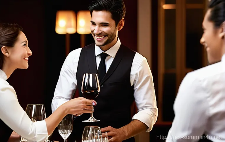 소믈리에 연봉 협상 전략 - **Prompt:** A confident female sommelier, in her early 30s, wearing a tailored black vest over a cri...
