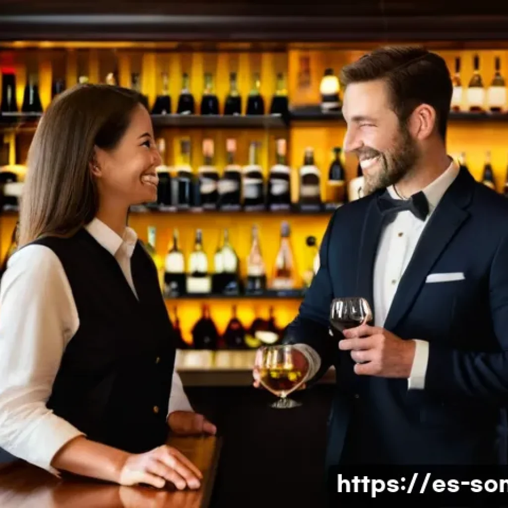 소믈리에가 다룬 어려운 고객 사례 - **Prompt:** A highly empathetic female sommelier in her late 30s, wearing a crisp, dark sommelier un...