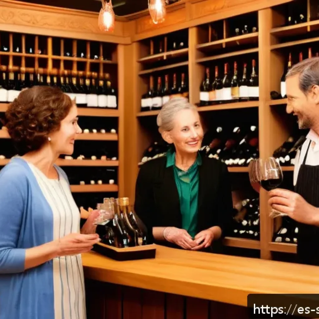 와인 매장 아르바이트 경험기 - A warmly lit wine shop interior showcasing neatly organized wooden shelves filled with various wine ...