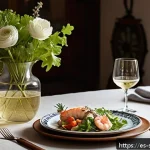 소믈리에가 추천하는 예산별 와인 - A cozy, intimate dinner setting in a warmly lit Spanish home, featuring a rustic wooden table set fo...